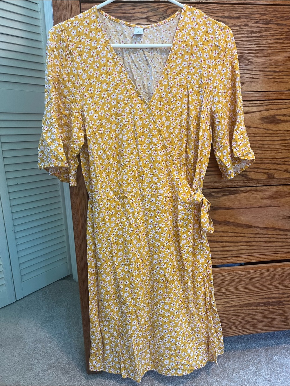 Old Navy Yellow Floral Wrap Midi Dress